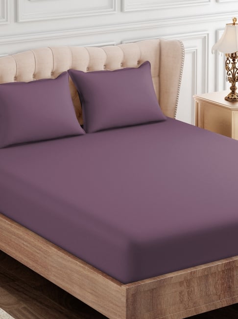 SEJ by Nisha Gupta Solid Purple 300 TC Cotton King Bed Sheet with 2 Pillow Covers-picture-34
