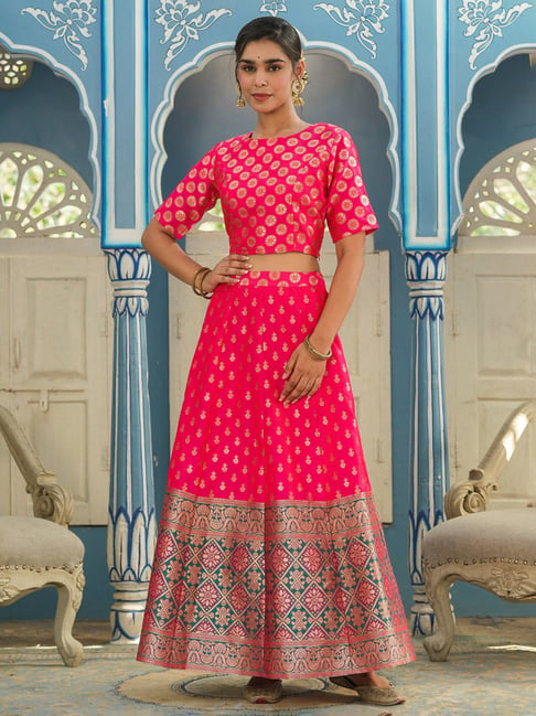 Buy Pink Brocade Lehenga Set With Hand Embroidery Kalki Fashion India