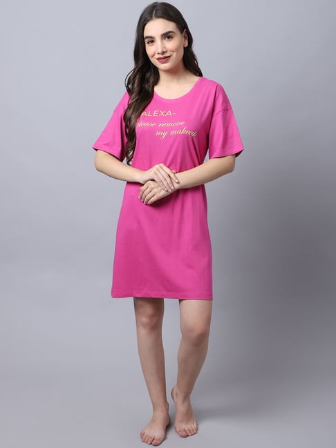 Slumber Jill Pink Cotton Graphic Print Night Dress