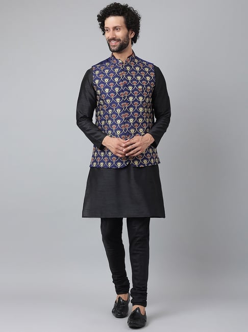 HUZUR Men's Silk Black Kurta Black Pyjama/pajama With Pista Dupion/Silk Nehru  Jacket Set : Amazon.in: Fashion