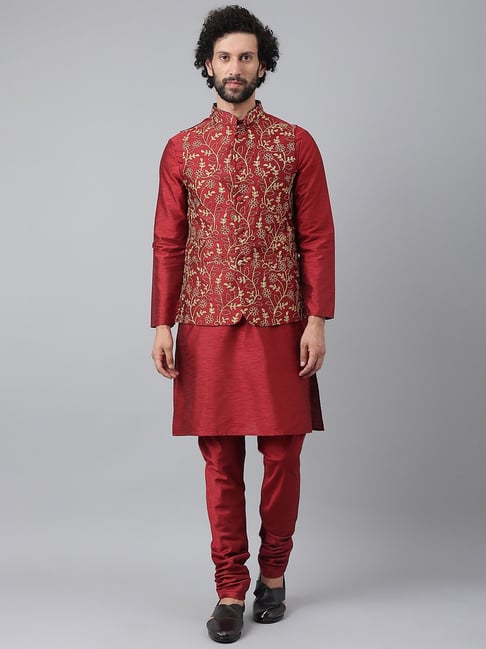 Buy online Red Kurta Pyjama Set With Nehru Jacket from Clothing for Men by  Namaskar for ₹6799 at 0% off | 2024 Limeroad.com