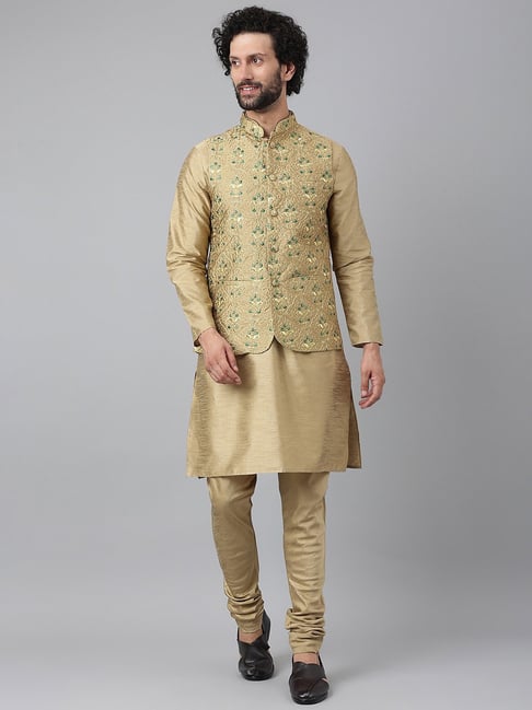 Pista Green Thread Embroidered Nehru Jacket Set For Men – paanericlothing