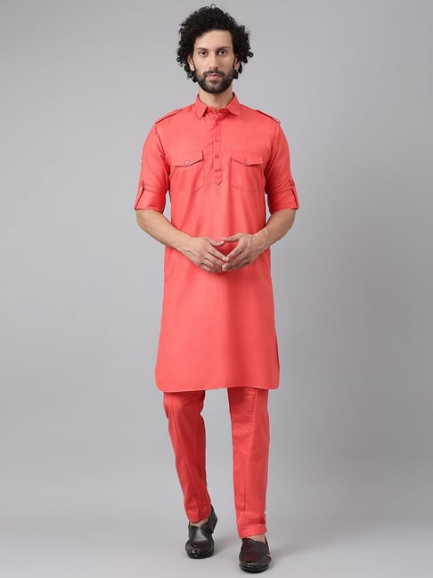 Hangup Coral Pathani Kurta With Pyjamas Set