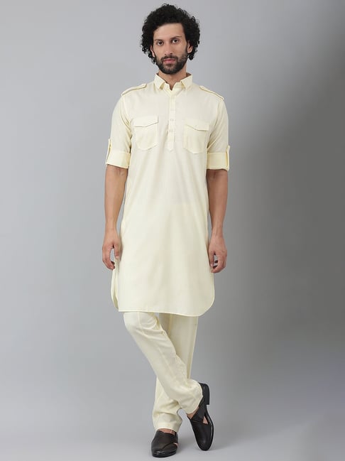 Hangup Yellow Pathani Kurta With Pyjamas Set