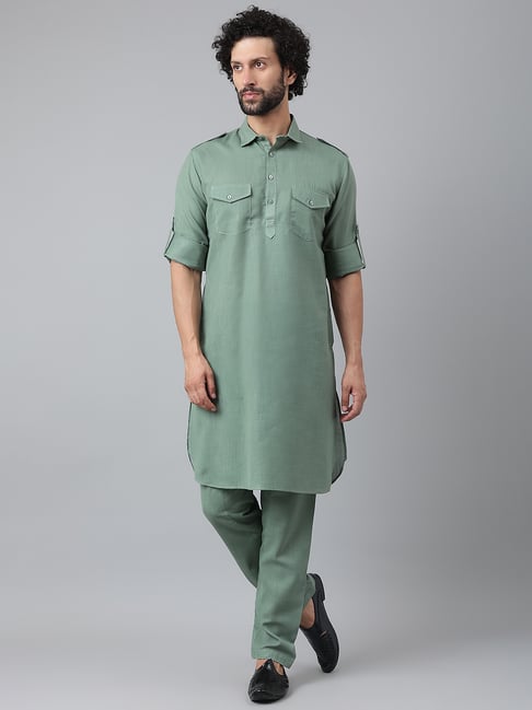 Buy Hangup Green Pathani Kurta With Pyjamas Set for Men s Online