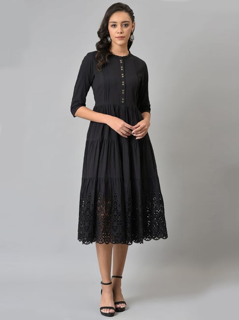 Black cotton shop a line dress