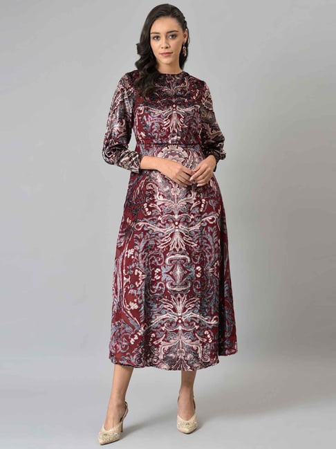 Wishful by W Red Floral Print A-Line Dress Price in India