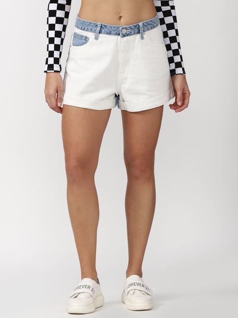 Forever 21 White Cotton Denim Shorts