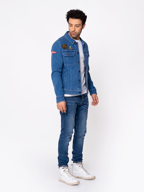 Royal Enfield Blue Full Sleeves Shirt Collar Denim Jacket