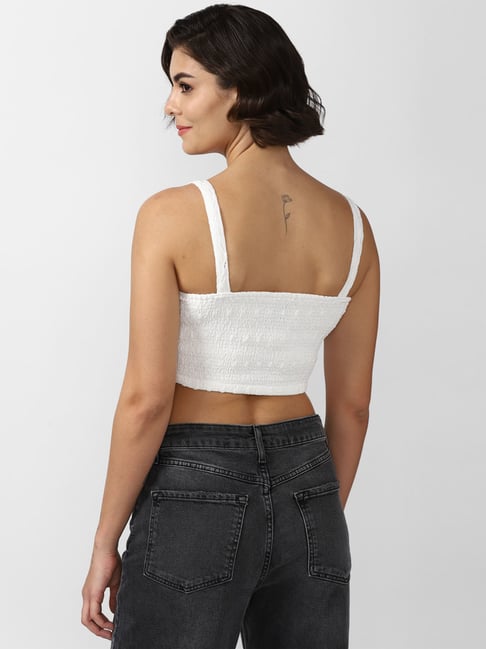 Forever 21 White Textured Crop Top