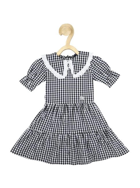 Allen Solly Junior Black & White Cotton Chequered Dress