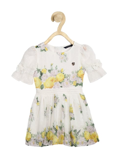 Allen Solly Junior White & Yellow Floral Print Dress