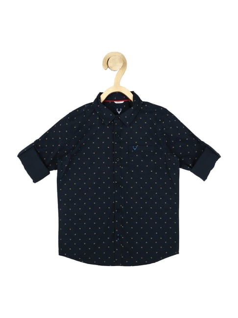 Allen Solly Junior Black Cotton Printed Full Sleeves Shirt