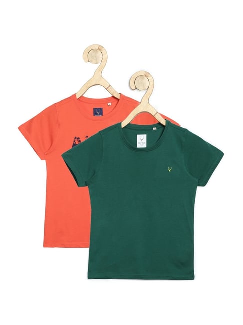 Allen Solly Junior Green & Orange Cotton Regular Fit T-Shirt (Pack of 2)