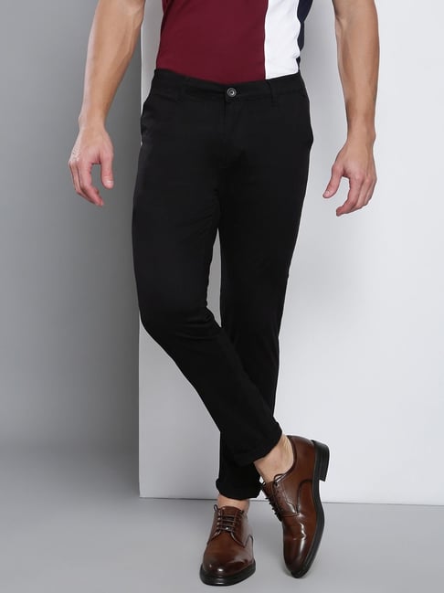 Buy Hubberholme Men Black Slim Fit Solid Chinos  Trousers for Men 2235415   Myntra