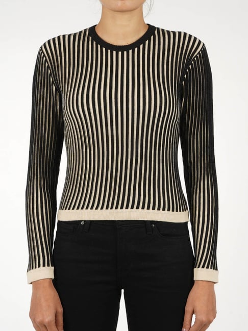 Levi's Black & Beige Striped T-Shirt Price in India
