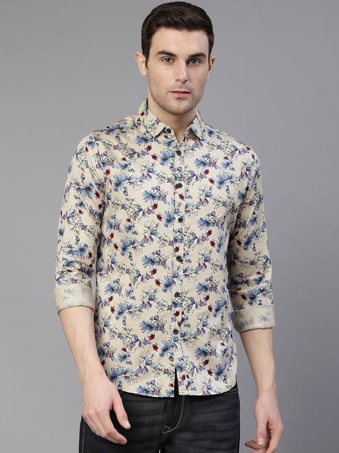 Buy Dennis Lingo Brown Cotton Slim Fit Denim Shirt for Mens Online