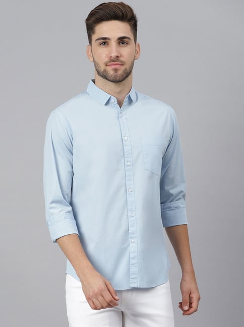 Dennis Lingo Blue Cotton Slim Fit Shirt