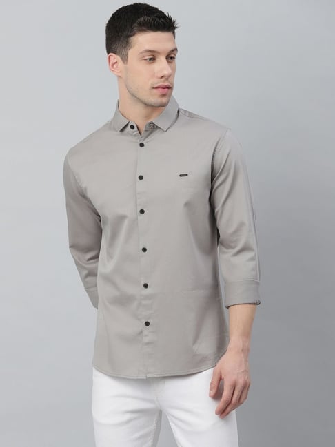 Buy Dennis Lingo Grey Cotton Slim Fit Shirt for Mens Online Tata