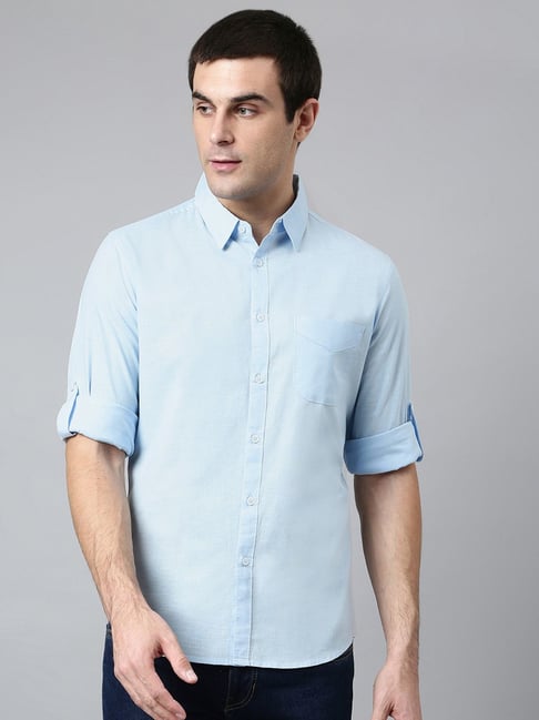 Buy Dennis Lingo Sky Blue Cotton Slim Fit Shirt for Mens Online