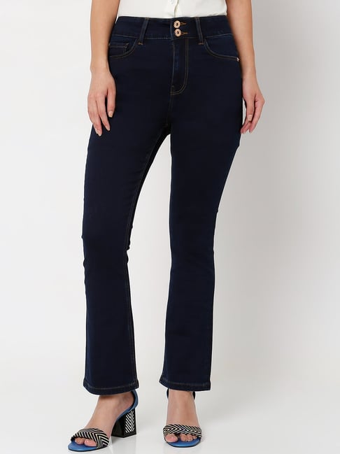 Vero Moda Dark Blue Regular Fit High Rise Jeans