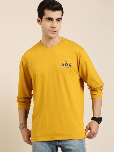 Buy Difference Of Opinion Yellow Cotton Loose Fit Printed T-Shirts
