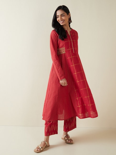 Utsa by Westside Red Fit-and-Flare Kurta Price in India