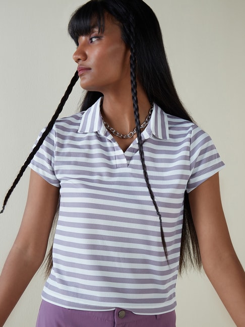 Nuon by Westside White Striped Polo T-shirt Price in India