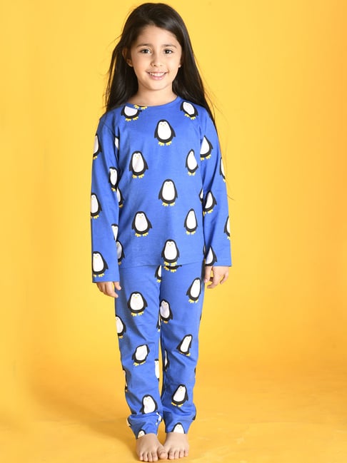 Anthrilo Kids Blue Printed Full Sleeves T-Shirt with Pyjamas