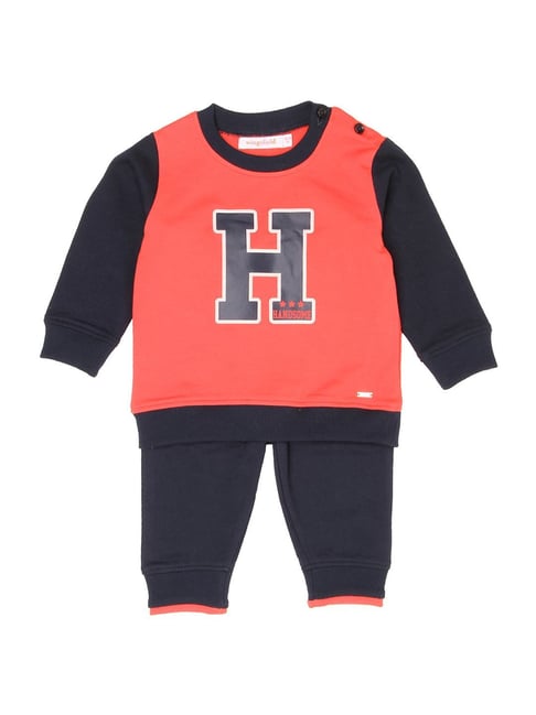 Wingsfield Kids Red & Black Graphic Full Sleeves Sweatshirt Set