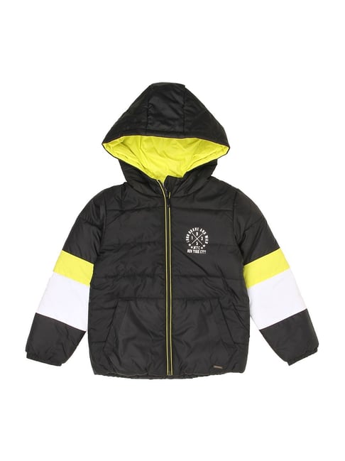 Wingsfield Kids Black & Green Color Block Full Sleeves Quilted Jacket