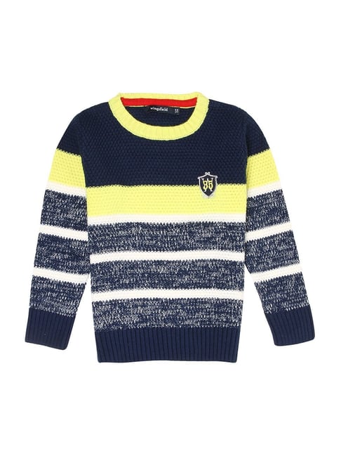 Wingsfield Kids Blue & Yellow Striped Full Sleeves Pullover