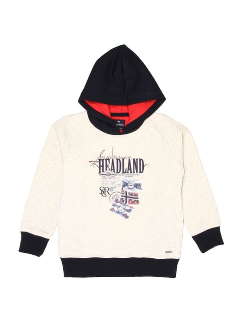 Wingsfield Kids Cream & Black Printed Full Sleeves Sweatshirt