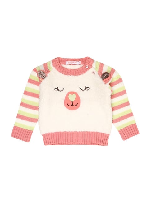 Wingsfield Kids White & Pink Printed Full Sleeves Pullover