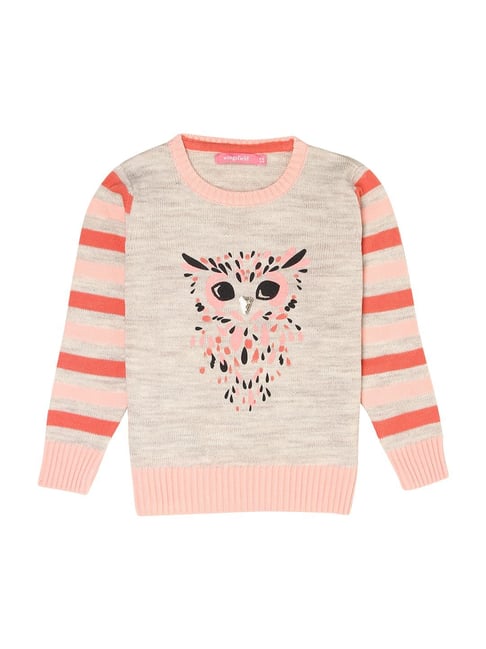 Wingsfield Kids Grey & Pink Printed Full Sleeves Pullover