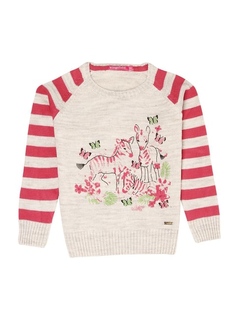 Wingsfield Kids Beige & Red Printed Full Sleeves Pullover