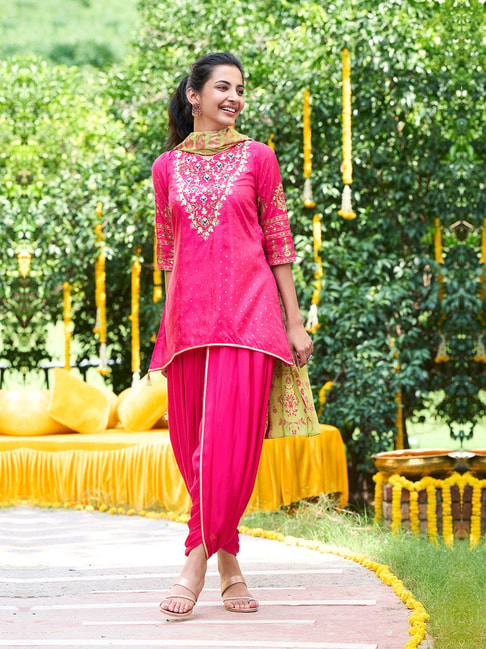 Dazzling Yellow Colored Kurti  Dhoti Punjabi Suit Salwar  theFabvillacom