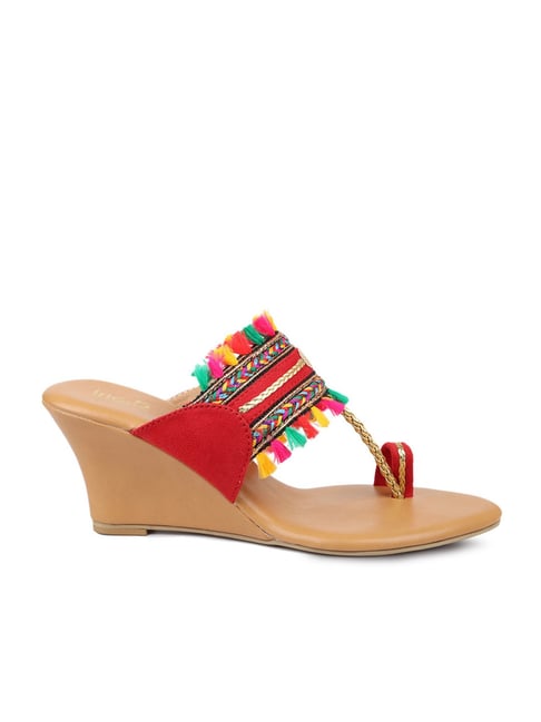 Inc.5 Women's Red Toe Ring Wedges Price in India