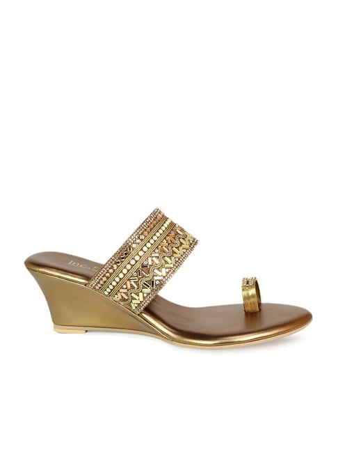 Inc.5 Women's Antique Gold Toe Ring Wedges Price in India