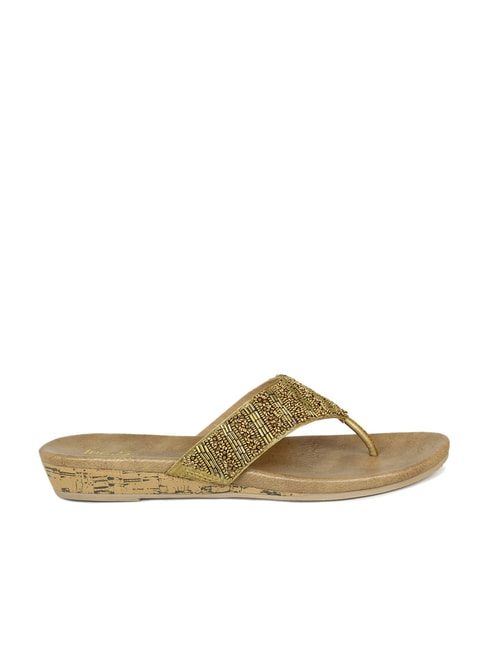 Inc.5 Women's Antique Gold Thong Wedges Price in India
