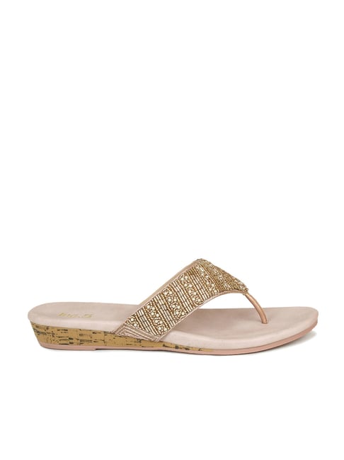 Inc 5 Inc.5 Women's Rose Gold Thong Wedges