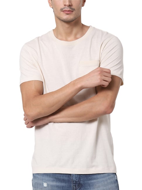 Buy Selected Homme Bone White Cotton Regular Fit T-Shirts for Mens