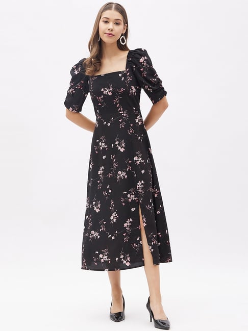 Buy Harpa Black Floral Print A-Line Dress for Women Online @ Tata CLiQ