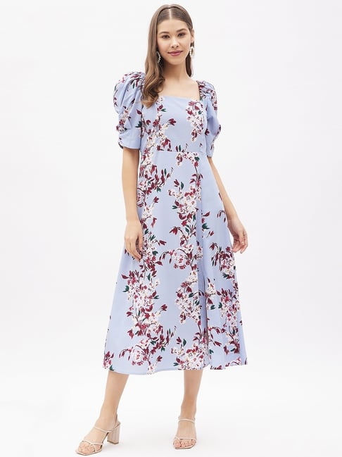 Harpa Blue Floral Print A-Line Dress