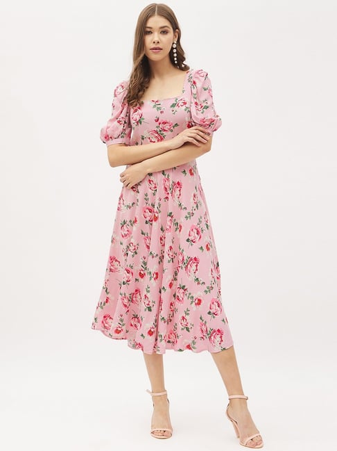 Harpa Pink Floral Print A-Line Dress Price in India
