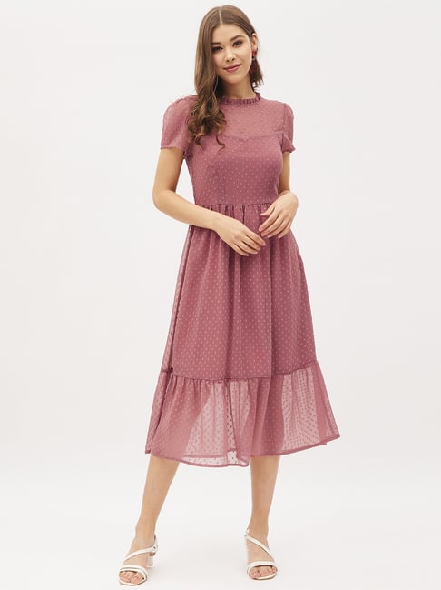 Harpa Pink Self Pattern A-Line Dress Price in India
