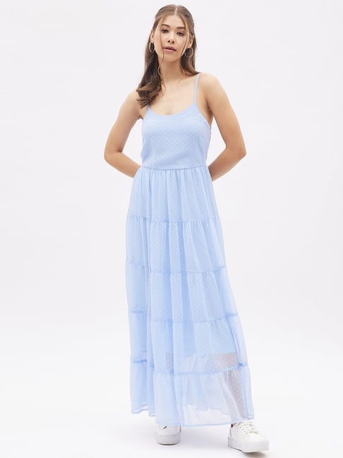 Harpa Sky Blue Self Pattern Maxi Dress Price in India