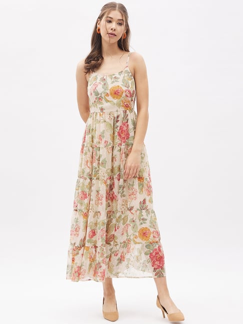 Harpa Beige Floral Print Maxi Dress Price in India