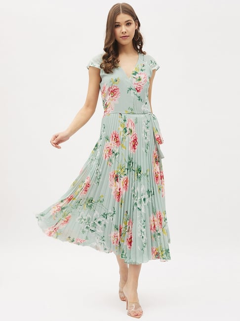 Harpa Green Floral Print A-Line Dress