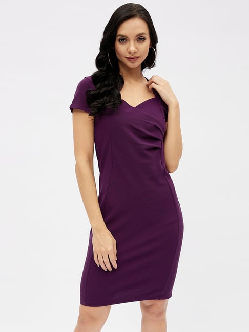 Harpa Purple Sweet Heart Neck A-Line Dress